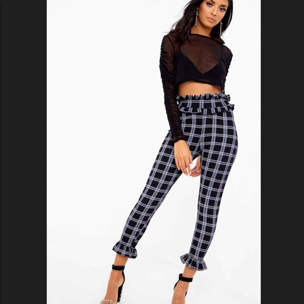 PLT Black Check Frill Trim Trousers